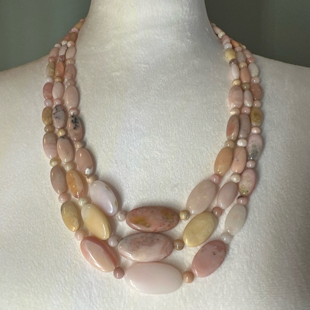 Jay King Desert Rose Trading 925 Rhodochrosite Triple Strand Bead Necklace